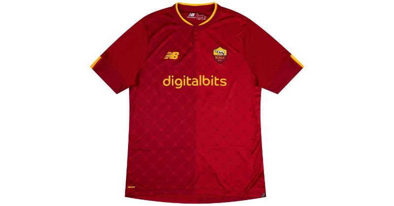 roma 2022-23 home shirt in maroon with yellow details